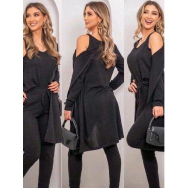 Imagem de Conjunto trio lanzinha calça regata e cardigan moda Feminina Inverno -