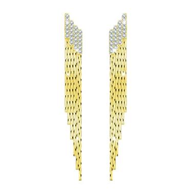 Imagem de KristLand - S925 Brincos de prata / liga de liga elegante corrente de borla de ouro brincos de pingente de franja de cristal simples e delicados, Cristal, Cristais