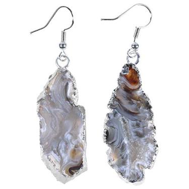 Imagem de Brincos de gota de pedra natural Nupuyai para mulheres, brincos de gancho de quartzo de cristal geódico de ágata drusa para meninas Preto