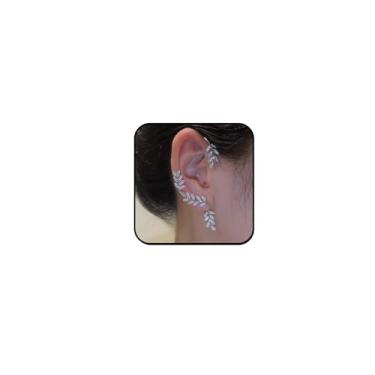 Imagem de FUTIMELY Brinco de orelha de folha de cristal para mulheres, elfo gótico, fada, brincos de orelha não perfurados, brincos falsos para alpinistas, joias de casamento, 3.0*1.3 inches, Zinco, Sem pedra