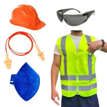 Imagem de Kit Obra Capacete de Proteção Óculos Croma Colete Refletivo Protetor Auricular Máscara PFF2 EPI (Laranja, XG)