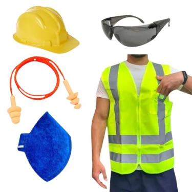 Imagem de Kit Obra Capacete de Proteção Óculos Croma Colete Refletivo Protetor Auricular Máscara PFF2 EPI (Amarelo, XG)