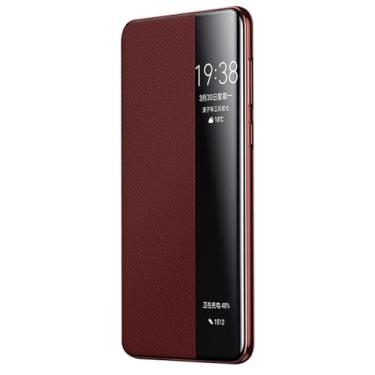 Imagem de LTLMYDAM Vermelho, 70, capa de couro genuíno para Huawei Pura 70 Ultra/70 Pro/70 Pro+/70, Smart Flip View Business Slim Cover Slide para atender chamadas