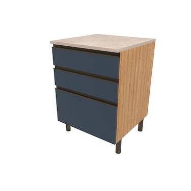 Imagem de Balcão Bartira Cristal em MDP com 2 Gavetas, 1 Gavetão, 60cm de largura - Lâmina Mel/Azul Royal