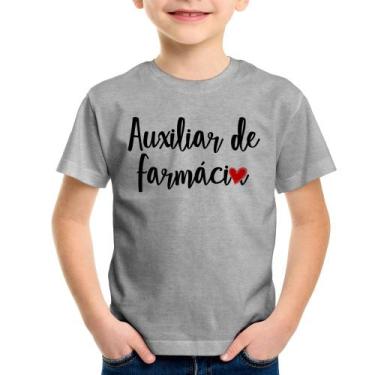 Imagem de Camiseta Infantil Auxiliar de Farmácia por Amor - Foca na Moda, Cinza,