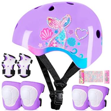 Imagem de Conjunto de joelheiras e cotoveleiras de capacete de bicicleta infantil, conjunto de equipamento de proteção ajustável com adesivos DIY para meninas de 3 a 5 a 8 anos