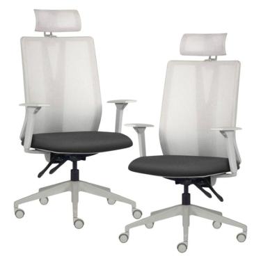 Imagem de Kit 2 Cadeiras Escritório Giratória Presidente Flow F02 Base Cinza Sintético Preto - Lyam Decor