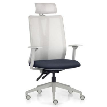 Imagem de Cadeira Escritório Giratória Presidente Flow F02 Base Cinza Sintético Azul - Lyam Decor