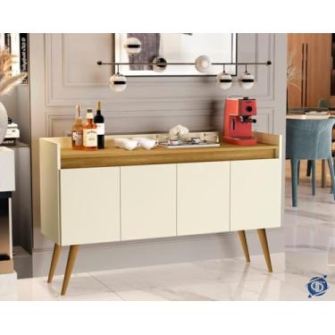 Imagem de Aparador Buffet Luanda 4 Portas Pés Palito Off white/Madeirado - Comprar Moveis em casa