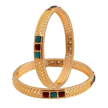 Imagem de I Jewels Pulseiras femininas com pedras multicoloridas de Bollywood folheadas a ouro (ADB318MG), 2.4, Pedra