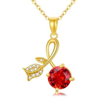 Imagem de Rikelus Colar feminino de ouro real 14K com pingente de ouro amarelo maciço com pingente de infinito rosa com moissanita e zircônia cúbica 5A para presente de aniversário do Dia das Mães 40 + 5 cm,