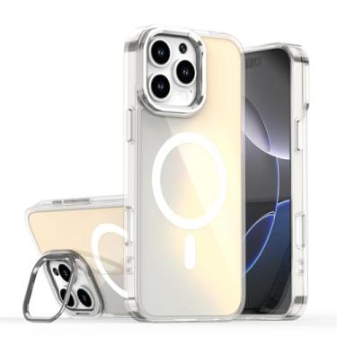 Imagem de FWYANZH Capa magnética para iPhone 16 Pro Max/16 Pro/16 Plus/16, capa transparente colorida com suporte de lente personalizada anti-queda, branca, 16 Pro