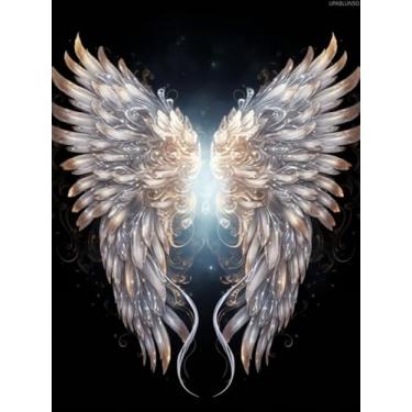Imagem de UPABLUNSO Angel Silver White Wing 5D Diamond Art Painting for Adults Full Drill Round Diamond Paint by Number Kits para iniciantes Gems Ponto cruz para decoração de parede 30 x 40 cm