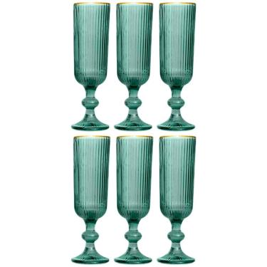 Imagem de Conjunto de Taças L'Hermitage Cameratta em Vidro Verde com Borda Dourada 160ml - 6 Peças