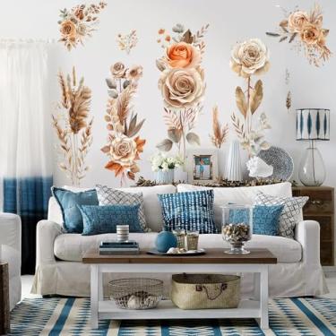 Imagem de Adesivos de parede de flores boêmias flores silvestres floral descascar e colar adesivos de parede sala de estar quarto berçário decoração de parede (laranja)