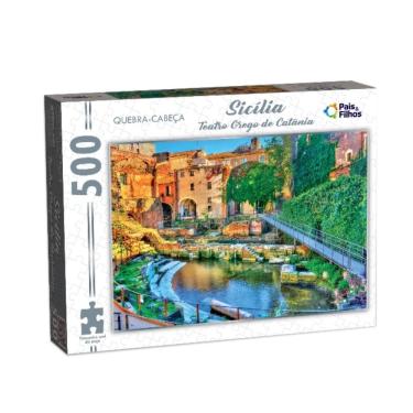 Imagem de Quebra Cabeça 500 Peças Paisagem Sicília Teatro Grego de Catania Infantil Pais e Filhos