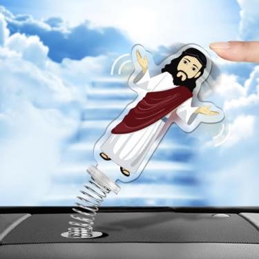 Imagem de BubabyZZ Enfeite de painel Shaking Jesus para carro, decoração religiosa de acrílico para crentes, presente de oração cristã baseado na fé para homens e mulheres, decoração de mesa espiritual