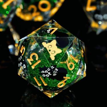 Imagem de Liquid Core Cat DND Dice Set 7Pcs with Box- Sharp Edge Cute Cat Style Resin Dungeons and Dragons Dice for D&D, Roleplaying Games, RPG, MTG, Table Games D20 D12 D10 D8 D6 D4(Cathead-Green)