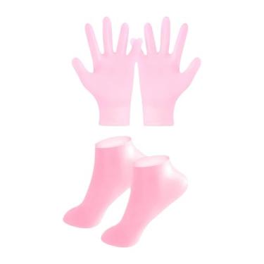 Imagem de predolo Luvas de silicone e meias Hands Care, Heels Care, Spa Practical, Mãos Cuidado com mulheres para férias viagens, Rosa