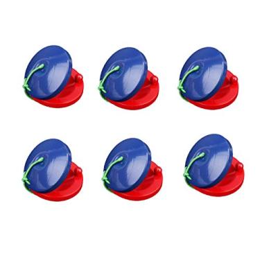 Imagem de 6 peças de castanetas de dedo de madeira, azul e vermelho, castanha de instrumentos musicais, brinquedos infantis de ritmo para bebês DOXISHRUKY