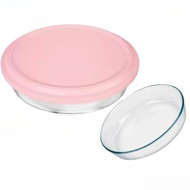 Imagem de Assadeira Redonda 2,4L Travessa Redonda De Vidro Temperado com Tampa Plástica -Aplicação cozinha, sobremesa, bolo