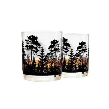 Imagem de Óculos de uísque Greenline Goods – Óculos de paisagem florestal (conjunto de 2) | Conjunto de presente de copo de 283 ml | Vidro de pedras da moda antiga