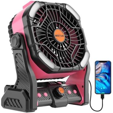 Imagem de WESTTREE Ventilador alimentado por bateria de 20000 mAh essenciais para acampamento, ventilador portátil operado por bateria ventilador de barraca recarregável com luz e gancho X26A rosa