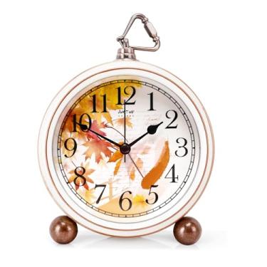 Imagem de Relógio de mesa retrô, despertador vintage de bordo romântico de 12 cm, relógio pequeno silencioso sem tique-taque, alimentado por bateria, despertador alto para pessoas com sono pesado, relógios