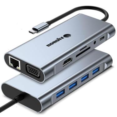 Imagem de Hub USB C 11 em 1, estação de ancoragem para laptop com adaptador HDMI VGA Ethernet, dongle USB C totalmente funcional