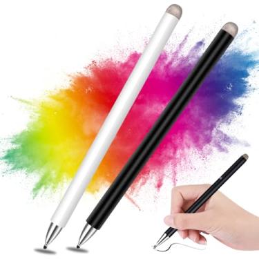 Imagem de Caneta Stylus Capacitiva 2 em 1 Universal Para Telas Touch Tablets, smartphones e notebooks compatível com Apple, Samsung, Xiaomi, Motorola Sem Bateria, Sem Bluetooth Alta Precisão (BRANCO)