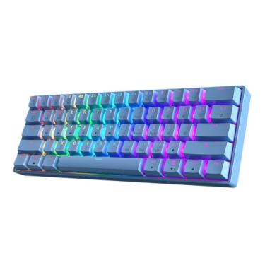 Imagem de HK GAMING GK61 60% v3 | Teclado mecânico para jogos Hotswap | 61 teclas multicoloridas RGB LED retroiluminado para PC/Mac Gamer | Layout dos EUA (azul, vermelho óptico Gateron)