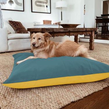 Imagem de Caminha Pet Duo Dream Macio Luxo Quadrado Almofada Para Cachorro Gato Suede Azul Turquesa E Amarelo