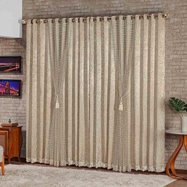 Imagem de Cortina Mônaco Cetim Amassado Xale Brilhante 3,00x2,50m Sala Quarto Varão 3m - Bronze