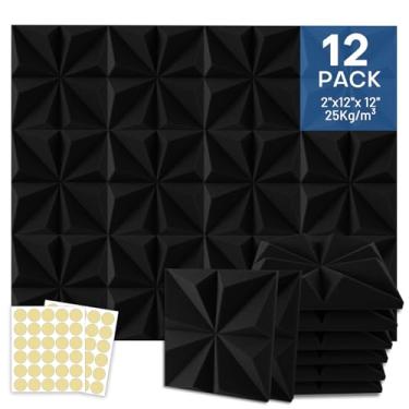 Imagem de FoamJoy Pacote com 12 painéis de espuma à prova de som pirâmide de 5 x 30 cm x 30 cm para paredes, painéis de espuma acústica para estúdio/jogos/escritório, controle de ruído resistente ao fogo