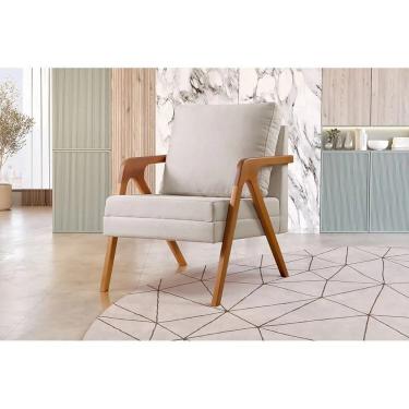 Imagem de Poltrona Braço De Madeira Mona Linho Nude