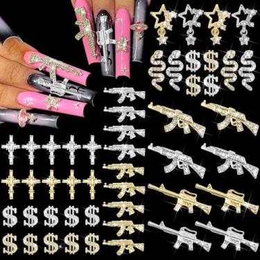 Imagem de RODAKY 50 Peças De Pingentes Arma Para Unhas, Arte Em Cruz 3D, Joias Com Cifrão Dourado Vários Estilos, Femininas, Manicure, Cobra, Decoração, Acessórios Artesanato