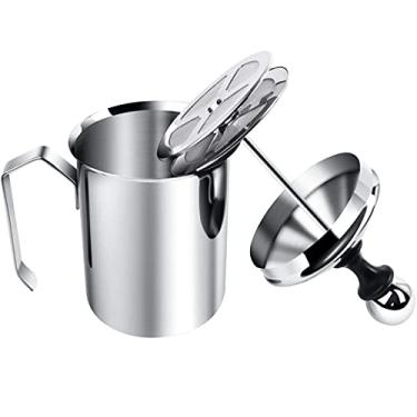 Imagem de Thsinde Espumador De Leite Manual Aço Inoxidável Sindh, Bomba Com Filtro Tela Para Cappuccino, Café, Latte, Chocolate Quente, Capacidade 400 Ml
