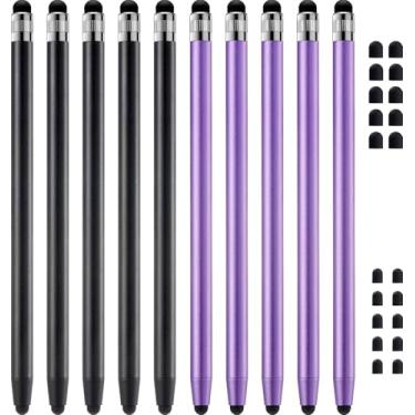 Imagem de Caneta Stylus para tela sensível ao toque, ChaoQ 10 peças de caneta Stylus de alta sensibilidade e precisão para iPad, iPhone, Android, compatível com todas as telas sensíveis ao toque (preta/roxa)