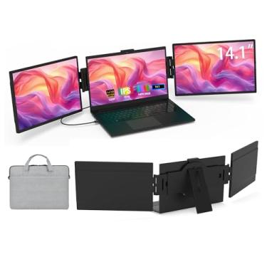 Imagem de Monitor triplo para laptop, monitor portátil triplo de 14 polegadas FHD 1200p (1920 x 1200) para laptop de 13 a 17 polegadas, extensor de monitor de laptop para Windows/Mac, corpo de alumínio elegante