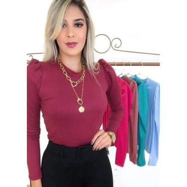 Imagem de Blusa manga longa princesa bufante malha canelada moda feminina - Filó