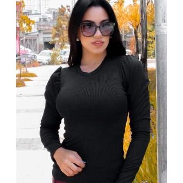 Imagem de Blusa manga longa princesa bufante malha canelada - Filó Modas, g, Pin