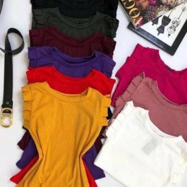 Imagem de Blusa canelada feminina manga curta babado com elastano - Filó Modas, 