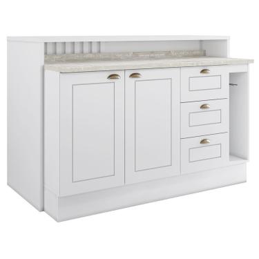 Imagem de Kit Ilha Gourmet Com Balcão 120cm E Porta Toalha Americana Branco Móveis Henn Branco