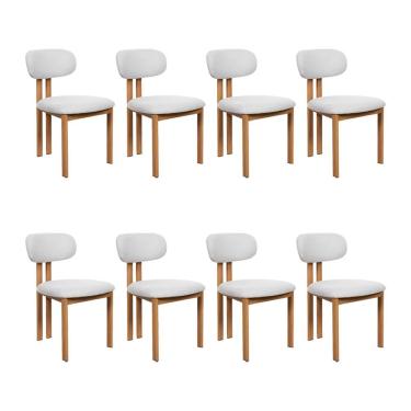 Imagem de Kit 8 Cadeiras De Jantar Tulipa Estrutura Aço Carbono Laminado Natural Com Estofado Linho Cru