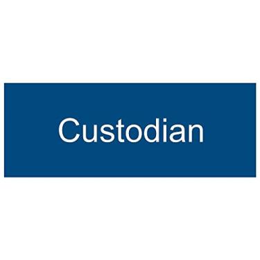 Imagem de Nova placa de plástico Custodian, 20 x 3" com texto em inglês, branco sobre azul para homens, mulheres, unissex