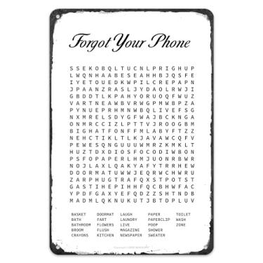 Imagem de BEKUGART - Placa de Banheiro com Quebra-Cabeça de Palavras Cruzadas - Arte de Parede de Metal Minimalista Preta - 20 x 30 cm