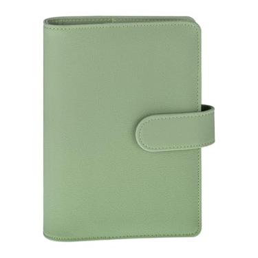 Imagem de Antner A6 fichário de caderno recarregável, 6 anéis, capa para fichário de orçamento para papel A6, couro PU, folha solta, agenda pessoal, capa organizadora com fivela magnética, verde matcha