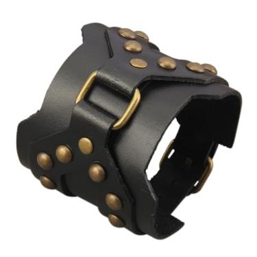 Imagem de JAOYU Pulseira de couro punk pulseira de couro gótico pulseira de rock pulseira de motociclista para homens pulseira de couro preta joias feitas à mão - presentes para meninos adolescentes, Large,