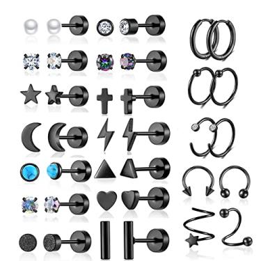 Imagem de Conjunto de brincos de aço inoxidável para mulheres e homens banhado a ouro 14K pequenos brincos de pino de tarraxa brincos de argola femininos masculinos hipoalergênicos zircônia cúbica brincos de cartilagem Rook Daith tragues lóbulo concha piercing de septo jóias, Zircônia cúbica Aço inoxidável Ti