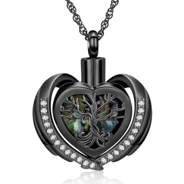 Imagem de shajwo Colar de urna de cremação de coração árvore da vida para cinzas para mulheres, homens, cinzas humanas, lembrança, pingente memorial de um ente querido, Aço inoxidável, Sem Pedra Preciosa